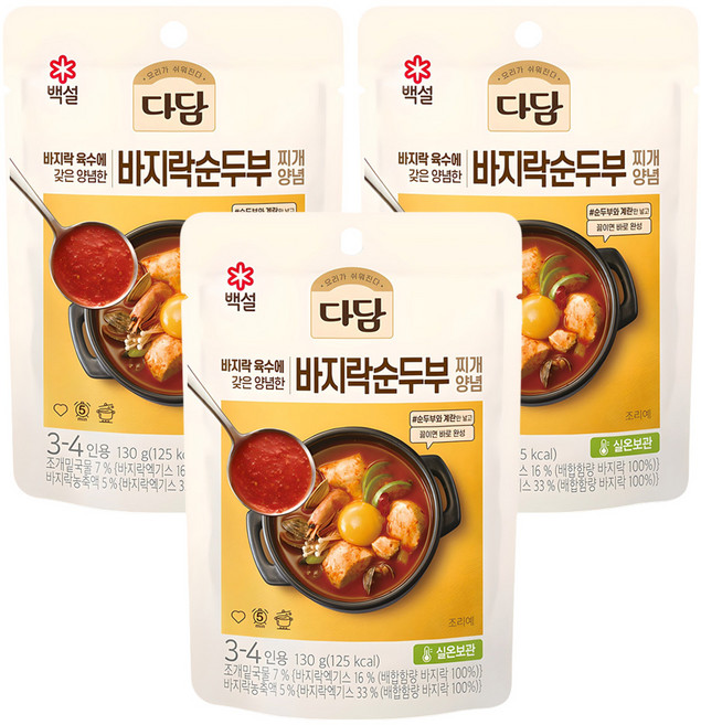 다담 바지락순두부 찌개양념, 130g, 3개