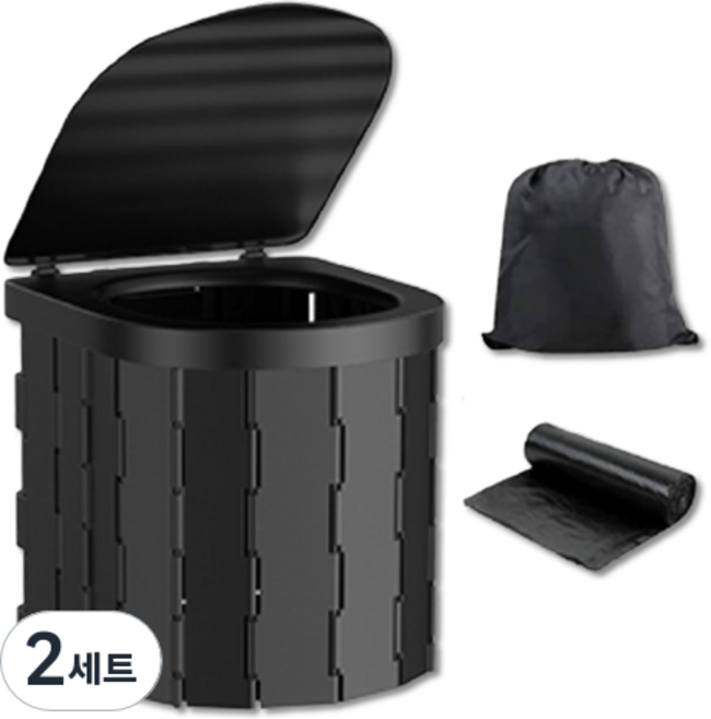 스카위즈 접이식 간이 화장실 변기 + 비닐 20p + 수납백 세트, 블랙, 2세트
