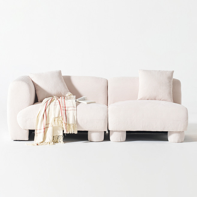 도모디자인 에르본 코듀로이 3인용 소파 우형 + 쿠션2p + 고이스 세트 방문설치, 크림