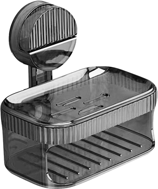 Reddot 紅點生活 強力吸盤雙層菜瓜布肥皂盒, 透灰色, 1個