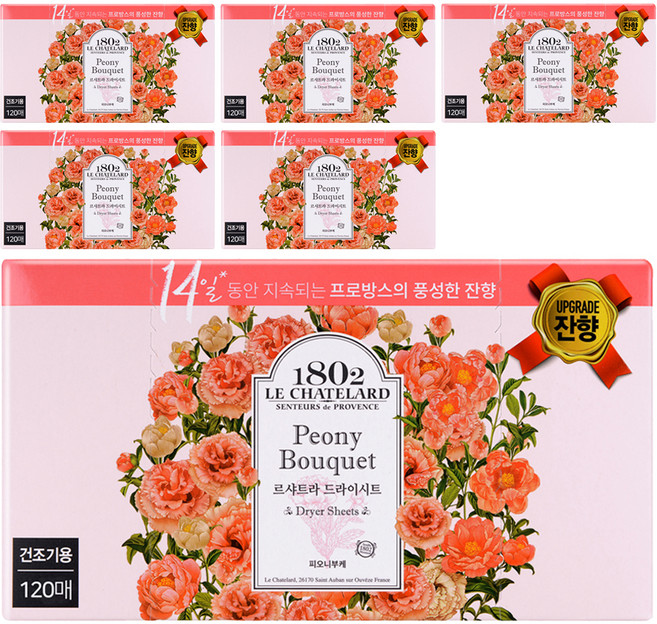 르샤트라1802 건조기 시트 섬유유연제 피오니부케 본품, 120매, 6개