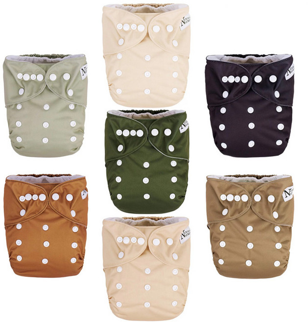 Nora's Nursery 成長型口袋式布尿布7件組 尺寸可調整 竹碳纖維 吸濕除臭, 返璞歸真, 1組