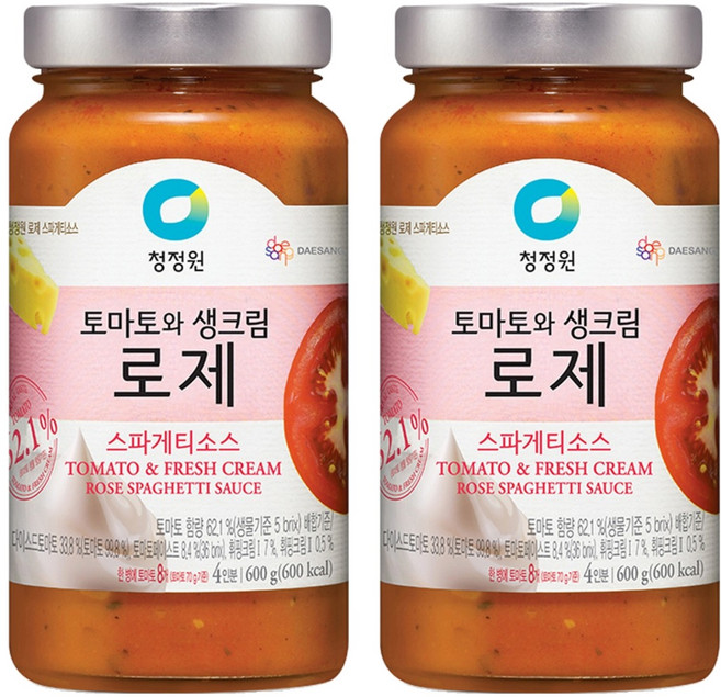 청정원 토마토와생크림 로제 스파게티소스, 600g, 2개