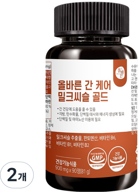 올바른건강식품 간 케어 밀크씨슬 골드 81g, 90정, 2개
