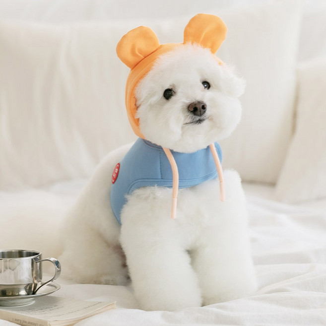 펫츠랜드 강아지 베어후드 하네스, 블루 + 오렌지, 1개