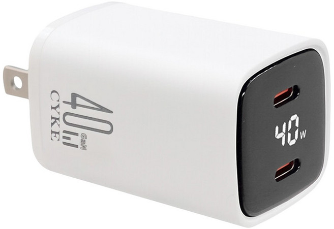 CYKE 氮化鎵40W雙TYPE-C口充電器 K15, 白色, 1個