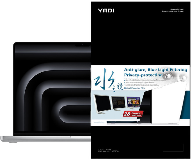 YADI 亞第 獨特磁吸水之鏡防窺片 Apple MacBook Pro16 2024 M4 A3186 專用 PF4PPC-AP-PRO-16-21, 1片, 黑色