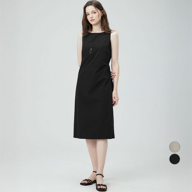 ELLEPARIS 여성용 스트레치 우븐 보트넥 나시 원피스