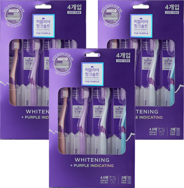 히말라야핑크솔트 더 퍼플 화이트닝 칫솔 세트, 4개입, 3세트