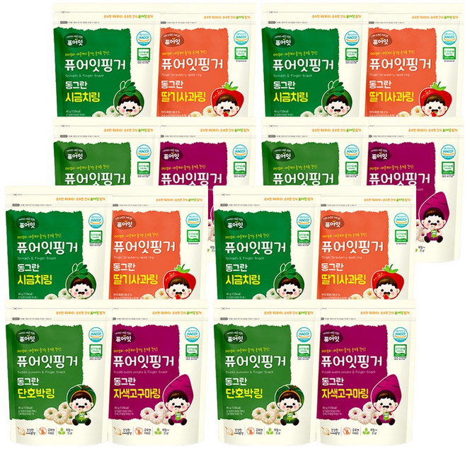 퓨어잇 핑거 동그란 야채링 과자 4종 세트, 단호박, 자색고구마, 딸기사과, 시금치, 40g, 4세트
