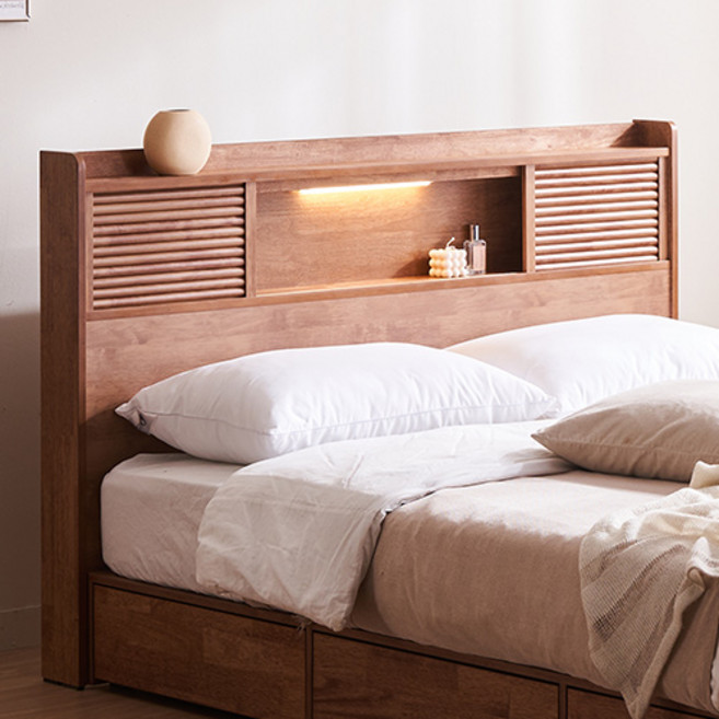 잉글랜더 어도어 템바보드 원목 LED 수납 침대 프레임 단품 방문설치, 월넛