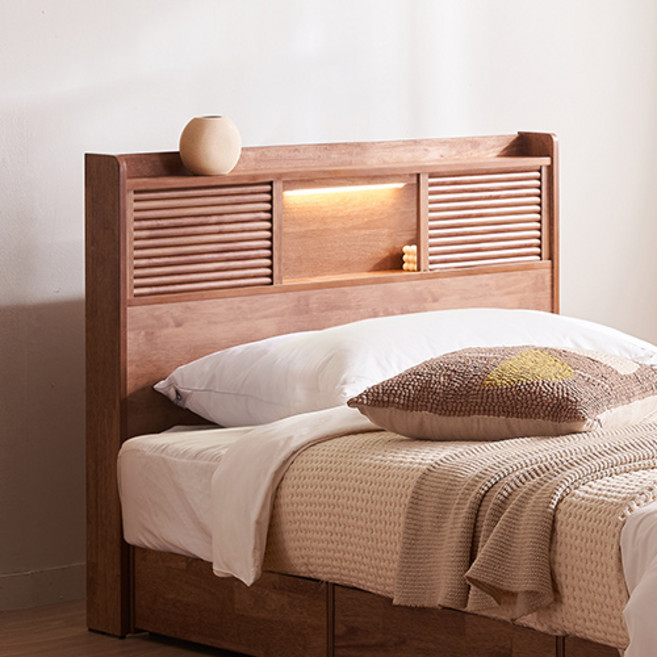 잉글랜더 어도어 템바보드 원목 LED 수납 침대 프레임 단품 방문설치, 월넛