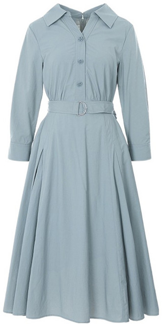 숲 여성용 벨티드 오픈 칼라 원피스 SA4OP33