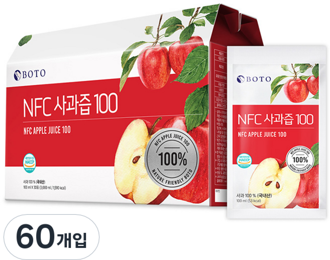 보뚜 NFC 사과즙 100, 100ml, 60개입