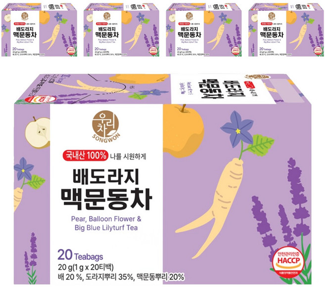 우리차 송원식품 배도라지 맥문동차 티백, 5개, 20개입, 1g