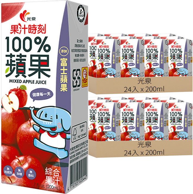 光泉 果汁時刻100%蘋果綜合果汁, 200ml, 48入