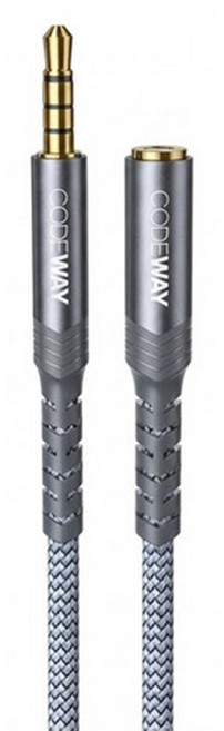 CODEWAY AUX 3.5mm 4極延長線 TRRS 音源 + 麥克風 延長耳機線 2m, WA35MF-2M, 黑色, 1條