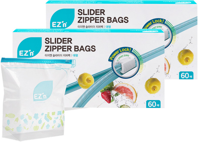 EZn이지엔 슬라이더 지퍼백, 대(L), 60개입, 2개