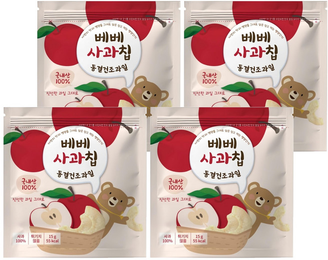 BEBE 貝兒 冷凍乾燥水果 蘋果, 4包, 15g