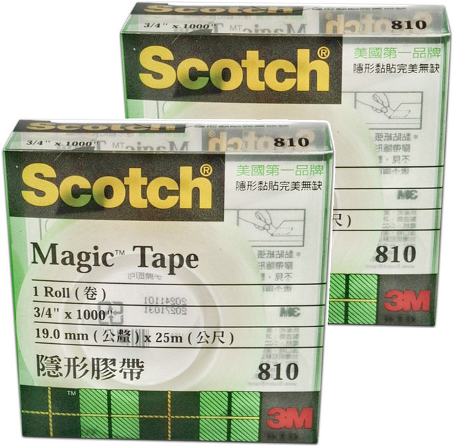 3M Scotch 3/4 25M明盒隱型膠帶 19.0mm x 25m, 透明色, 2入