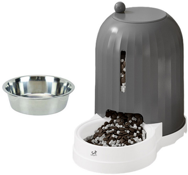 딩동펫 반려동물 반자동 대용량 급식볼 급식기, 그레이, 1개