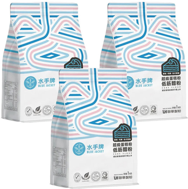 聯華製粉 BLUE JACKET 水手牌 超級蛋糕粉 低筋麵粉, 1kg, 3袋