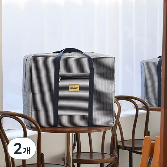 엠엔피라이프 옥스포드 이불 정리함 특대형, 스트라이프네이비, 2개