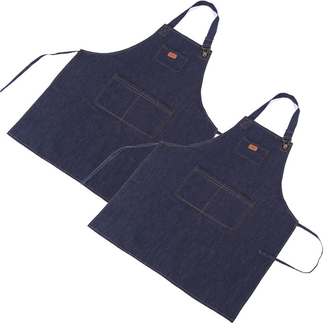 씨오브비 주방 카페용 편안한 데님 앞치마, 진청, 2개