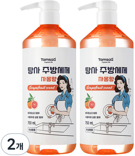 탐사 베이킹소다 함유 주방세제 자몽향, 750ml, 2개