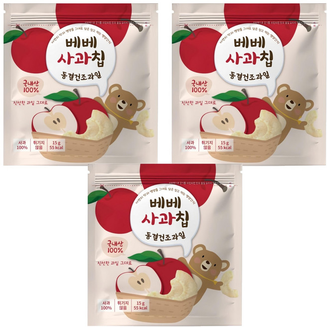 BEBE 貝兒 冷凍乾燥水果 蘋果, 3包, 15g