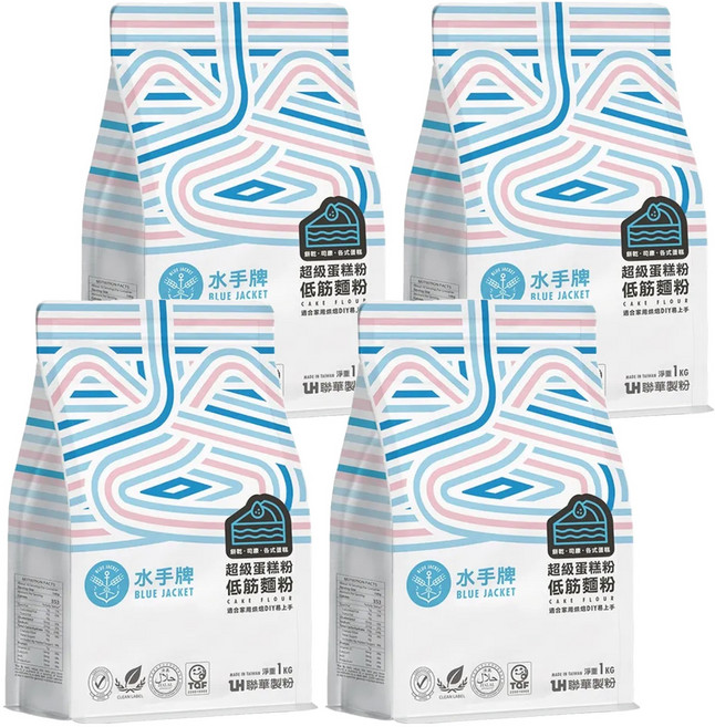聯華製粉 BLUE JACKET 水手牌 超級蛋糕粉 低筋麵粉, 1kg, 4袋