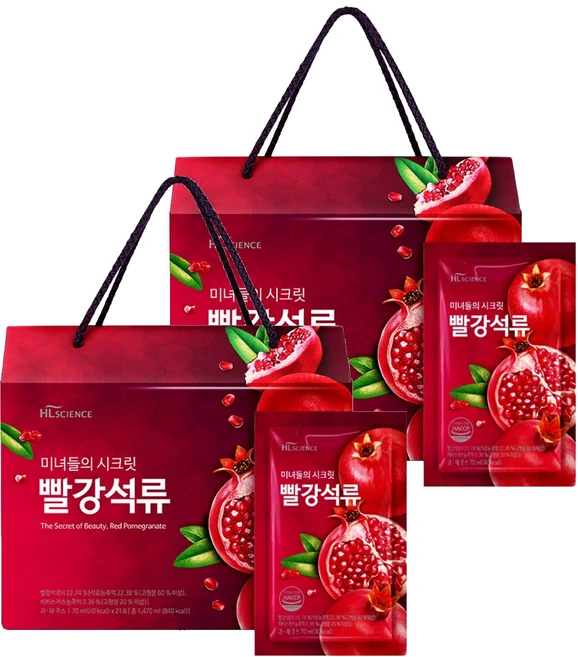 에이치엘사이언스 미녀들의시크릿 빨강석류100 석류즙, 2개, 70ml - 쿠팡