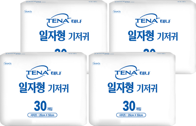 테나 일자형 성인기저귀 서브패드 남녀공용, 30매입, 4개, 20cm x 50cm