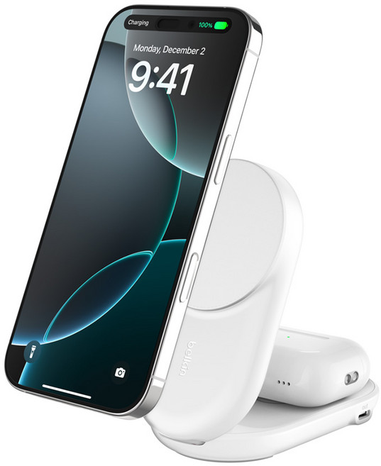 벨킨 울트라차지 2in1 Qi2 25W 폴더블 마그네틱 무선 초고속 충전기 WIZ039kr, 화이트(WIZ039krWH), 1개