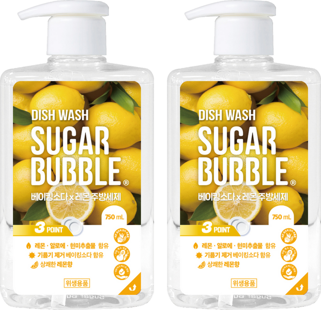 슈가버블 베이킹소다x레몬 주방세제, 750ml, 2개