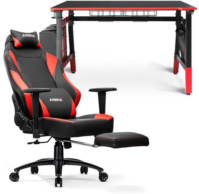 ARENA 멀티 책상 + 발받침 의자 세트 방문설치, 혼합색상(책상), 레드(의자)