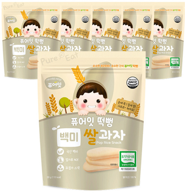 퓨어잇 떡뻥 쌀과자 30g, 백미, 6개