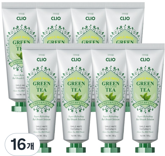 CLIO Smile Mate 綠茶溫和香氛全效合一牙膏, 16個, 100g
