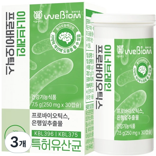 위바이옴 정품 이너브레인 프로바이오틱스, 3개, 30정 - 쿠팡