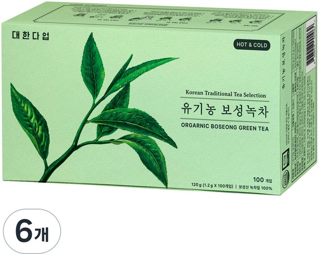 대한다업 유기농 보성녹차, 1.2g, 100개입, 6개