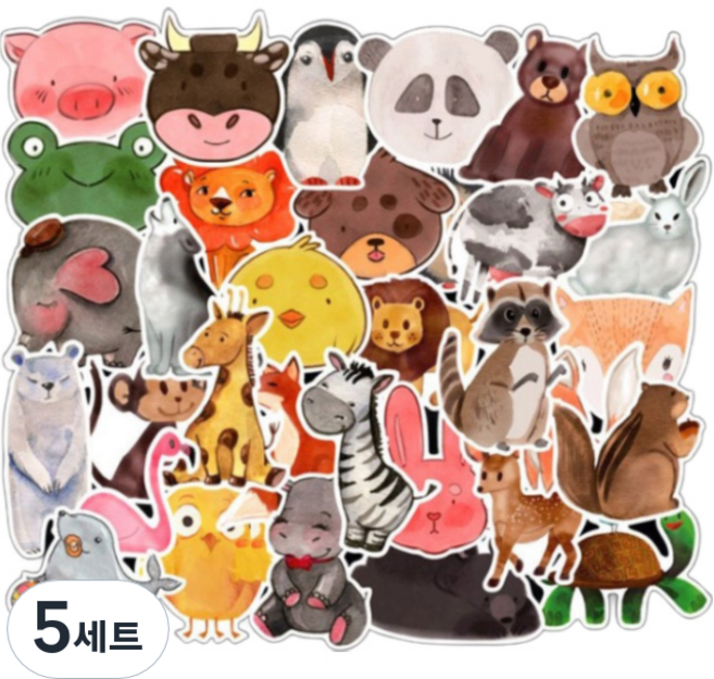 어가네닷컴 귀여운 아기동물들 방수 캐리어스티커 50p 세트, 혼합색상, 5세트