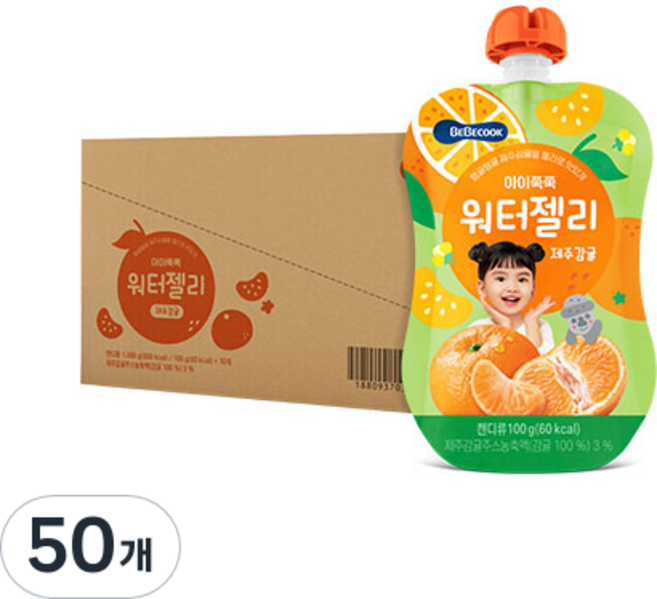 베베쿡 아이쭉쭉 워터젤리 제주감귤, 100g, 50개