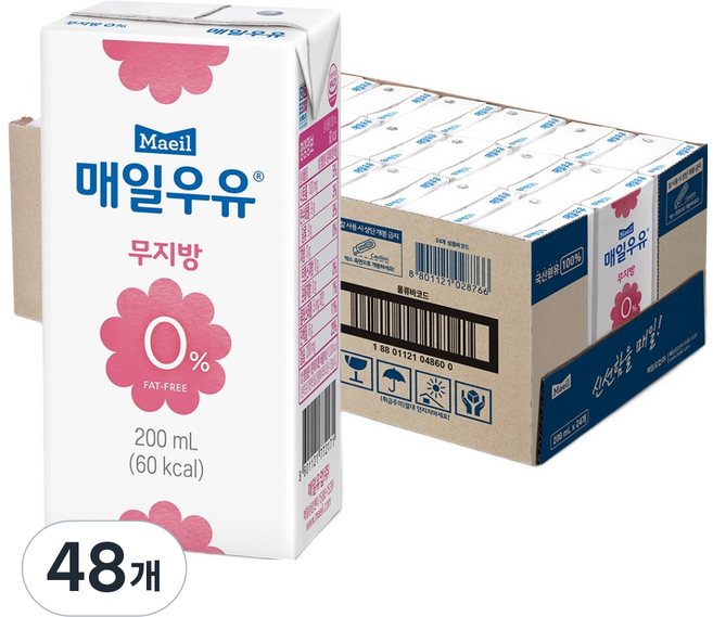 매일우유 무지방 0% 멸균우유, 200ml, 48개