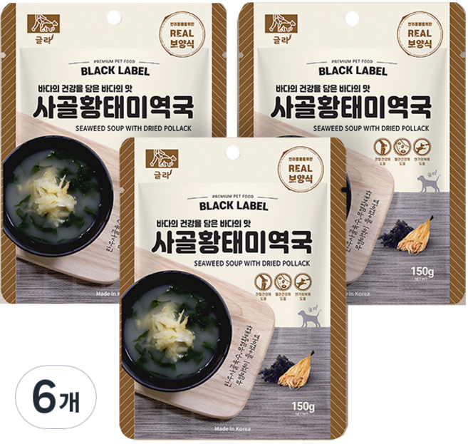 글라 사골 황태 미역국 강아지 간식 파우치, 사골 + 황태 + 미역, 6개, 150g