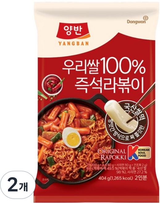 Dongwon 東遠 Yangban 兩班 韓國米即食拉麵炒年糕, 2個, 404g