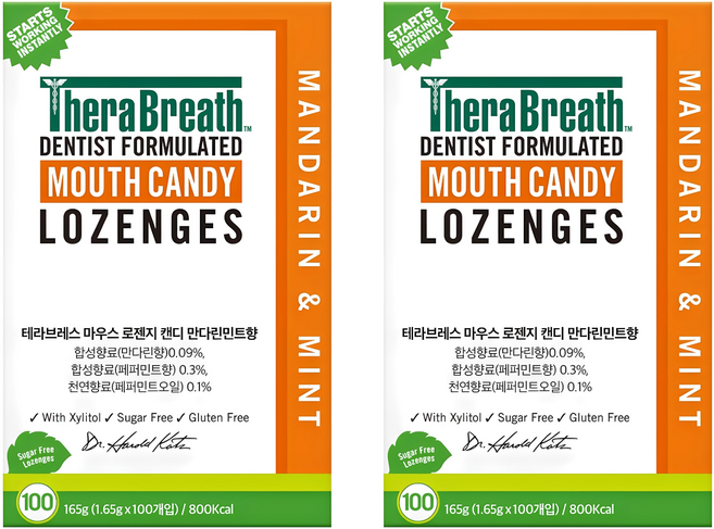 테라브레스 마우스 로젠지 캔디 만다린민트향, 165g, 2개