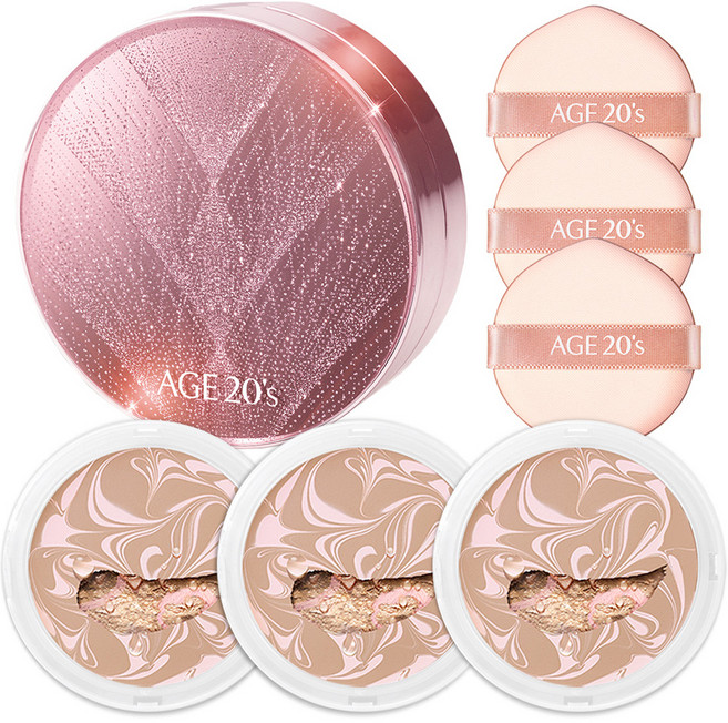 에이지투웨니스 뉴오리지널 트윙클 에디션 에센스 커버 팩트 케이스 + 리필 12.5g x 3p, 핑크베이지21호, 1개