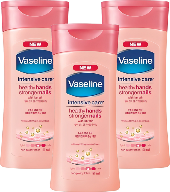 바세린 인텐시브 케어 헬씨 핸드 앤 스트롱거 네일 로션, 120ml, 3개