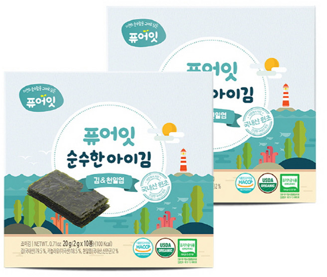 퓨어잇 순수한 아이김, 20g, 2개, 김&천일염