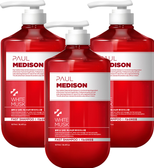 폴메디슨 딥레드 패스트 샴푸 화이트머스크향, 1.077L, 3개
